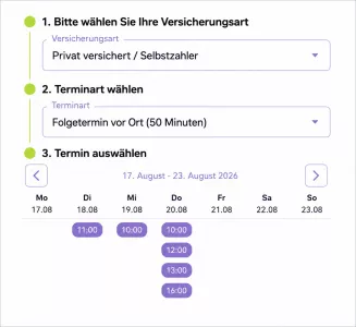 Beispiel einer Terminbuchung über die Praxissoftware Tymia