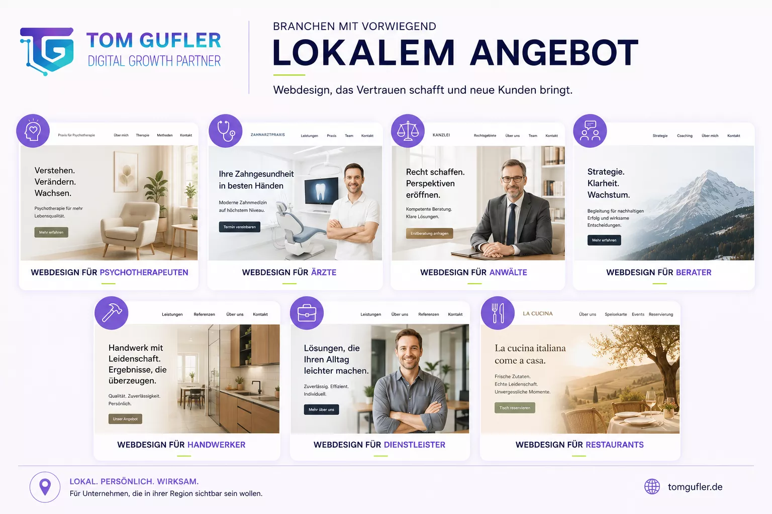 Die Schwerpunkte der Branchen, in denen ich für Sie eine moderne Website erstelle. 