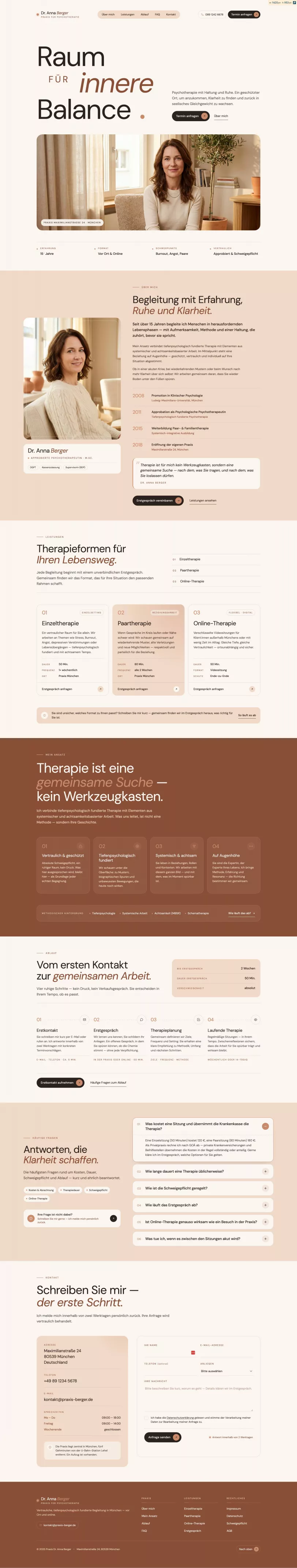Vollständige Website-Vorschau der Praxis Dr. Anna Berger – Psychotherapie